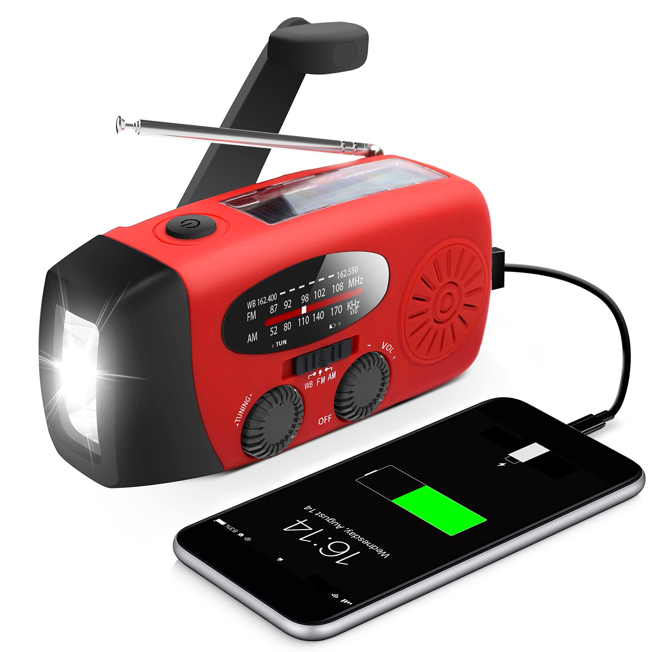 Emergency Hand Crank Radio with LED Flashlight for Emergency AM/FM NOAA Portable Weather Radio with 2000mAh Power Bank Phone Charger USB Charged & Solar Power for Camping Emergency