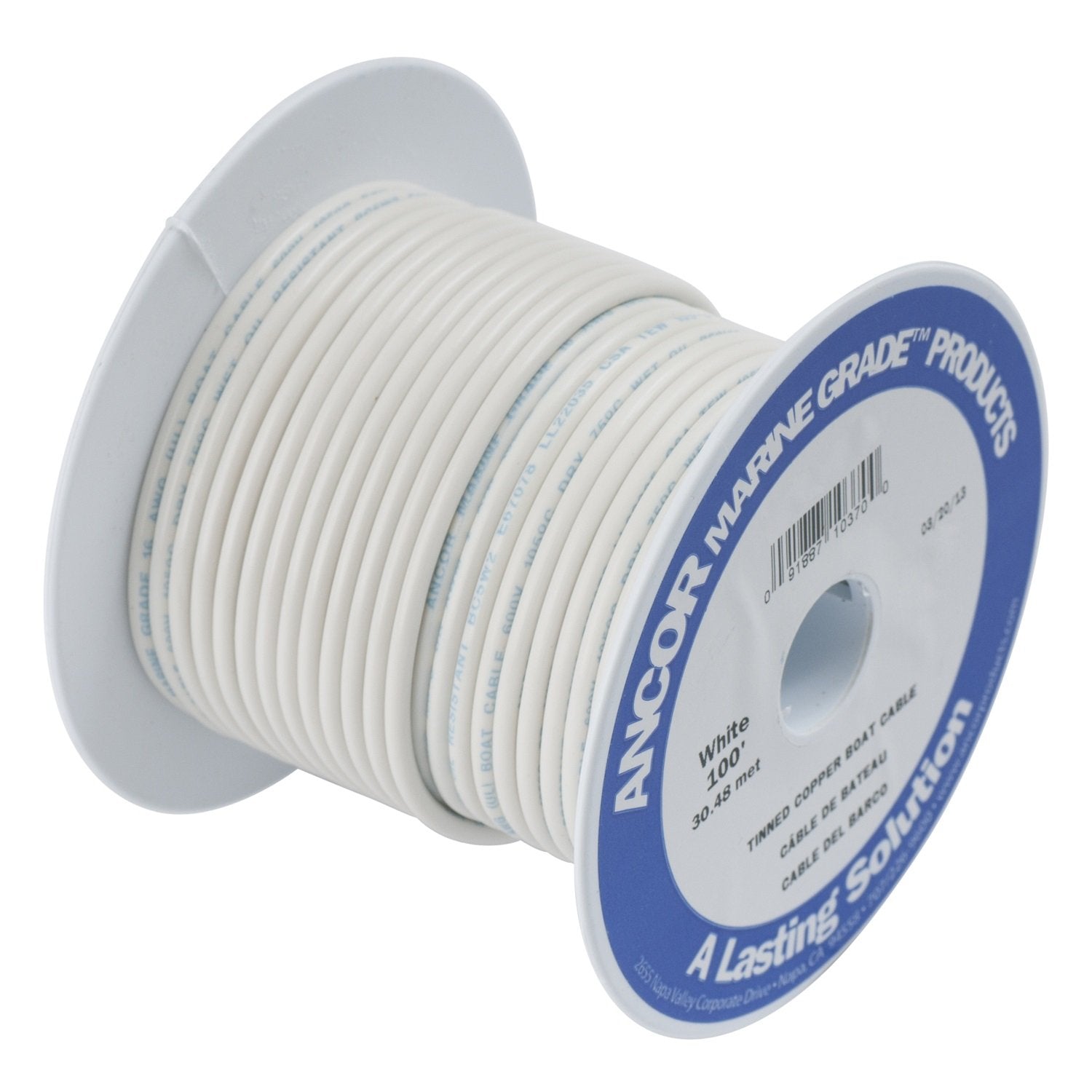 Ancor 106902 Marine Grade Electrical Primary Tinned Copper Boat Wiring (12-Gauge White 25-Feet)