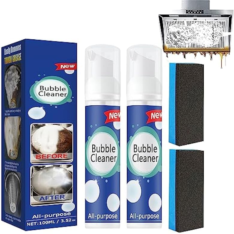 2PCS Bubble Cleaner Foam Foaming Heavy Oil Stain Cleaner Stubborn Grease & Grime wipe Spray All Purpose Cleaning for Kitchen and Other Stains