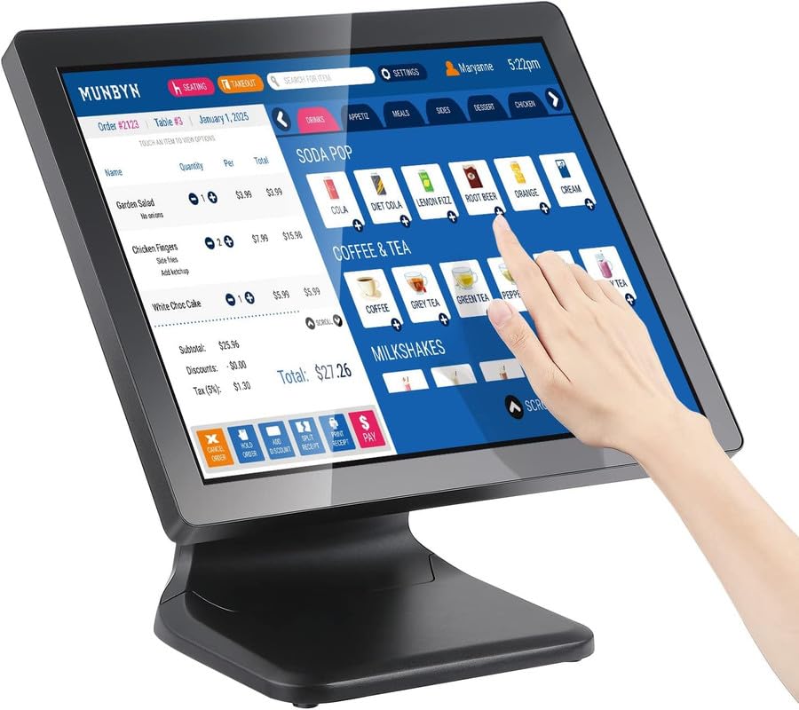 MUNBYN 17-inch POS-Touch-Screen-Monitor POS-System-for-Small-Business Multi-Touch Monitor 400 nits True Flat Seamless Capacitive LED VGA/HDMI Input for Office POS Restaurant No Driver Required